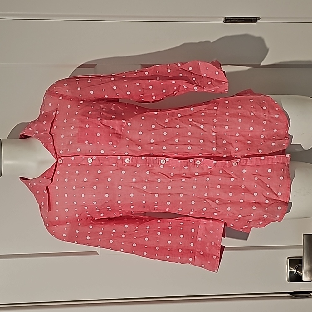NWT SO pink and white polka dot button up 3/4 sleeve